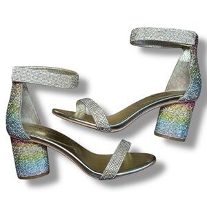 Jeffrey Campbell Laura Pastel Multi Crystal Block Heel Ankle Strap Shoes (8.5)